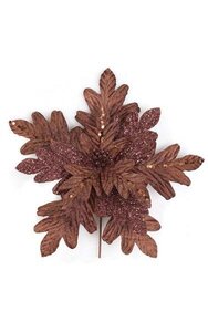 12 inches Velvet Glittered Poinsettia - Brown