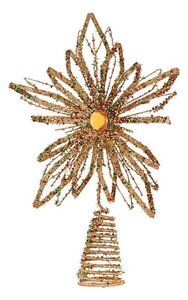 12 inches x 9 inches Wire Glittered Star Tree Top Ornament - Gold