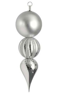 15 inches Double Ball Finial Ornament - Matte/Reflective Mix - Silver