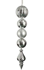 20 inches Hanging Ball Finial Ornament - Reflective/Matte Mix - Silver