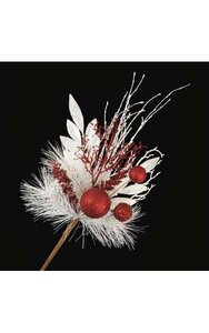 24 inches PVC/Glitter Ball Pine Spray - Red/White - 10.5 inches Width - 6 inches Stem