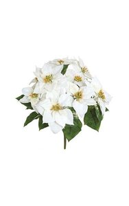 20 inches Poinsettia Bush - 16 Green Leaves - 9 White Flowers - 22 inches Width
