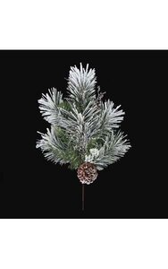 21 inches Flocked Longleaf Spray with Pine Cones - Silver Ice Twigs