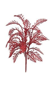 22 inches Plastic Glittered Fern Bush - 7 Tips - 11 inches Width - Red