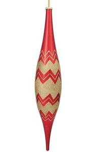 22 inches x 4 inches Plastic Shiny Glittered Finial Ornament - Red/Gold