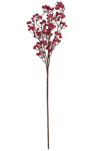 25 inches Plastic Lacquered Ilex Berry Spray - Mixed Red - 12.5 inches Stem