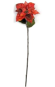 Glittered/Acrylic Poinsettia Spray - Acrylic Leaves/8 Glittered Leaves -Red