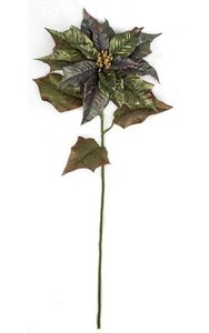 28 inches Poinsettia Stem - 3 Leaves - 10.5 inches Width - Green/Blue/Gold