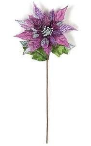 29 inches Glittered/Sequin Poinsettia Stem - Purple/Silver