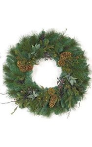 30 inches Blue Spruce Wreath with 5 Blueberry Clusters - 6 Mixed Pine Cones