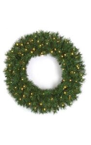 36 inches Westford Pine Wreath - 230 Green Tips - 100 Clear Lights