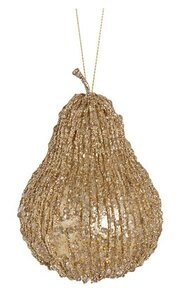 4.5 inches x 3.5 inches Styrofoam Glittered/Beaded Pear Ornament - Champagne