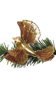 Dove Ornament with Glitter - Wingspan - Wrap Around Wire - Brown/Gold