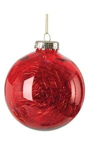 4 inches Ball Ornament with Tinsel - Red