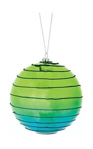 5 inches Plastic Reflective Glitter Ball Ornament - Green/Blue