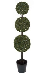 5 feet Outdoor PVC Pine Triple Ball Topiary - 150 Warm White 5mm LED Lights