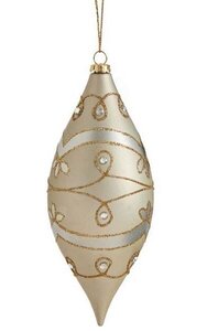 6.5 inches Plastic Matte Finial Ornament - Glittered Pattern - Gold/Silver