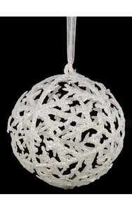 6 inches Glittered Ball Ornament - White