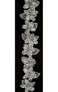 6 feet Plastic Glittered Flower Garland - 15 Flowers - Silver