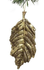 7 inches x 3 inches Poinsettia Leaf (Resin) Ornament - Antique Gold