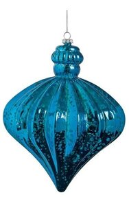 7 inches x 6 inches Plastic Mercury Glass Finish Onion Ornament - Blue