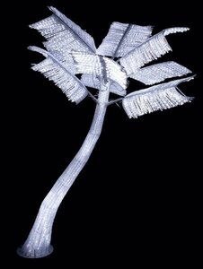 8 feet Acrylic LED Palm Tree - 3,048 White 5mm LED Lights - 8 Palm Fronds - Round Metal Base