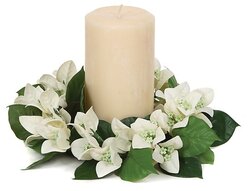 8 inches Bougainvillea Candle Ring - 37 White Flowers - 27 Green Leaves