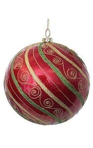 8 inches Styrofoam Glittered Spiral Ball - Red/Gold/Green