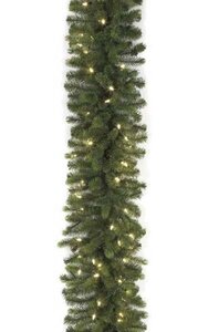 9 feet Allegheny Fir Garland - PE/PVC Green Tips - Warm White LED Lights