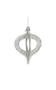 9 inches x 6.5 inches Fiberboard Glittered Finial 3D Ornament - Silver - Knockdown to 2 Flat Pieces