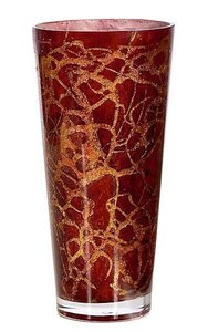 9.75 inches Glass Vase - 4.25 inches Inside Diameter - Red/Gold