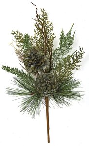 18 Inch Glittered Mixed Cypress/Pine Spray With Twigs & Pine Cones