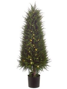 EF-091  47 inches Outdoor Cedar Topiary in Plastic Pot w/100 Led Lights Green (Price is for a 2 PC Set)