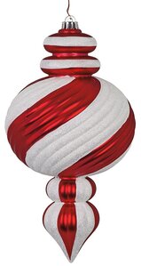 14 Inch Red Pearl Matte Swirl Calabash Ornament with White Glitter