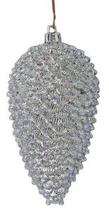 5 Inch X 3 Inch Shiny Silver Pine Cone With Glitter Ornament