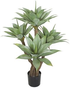 4 Foot  Plastic Agave Tree Fire Retardant Indoor/Outdoor- 4 Green Heads - 43 inches Width