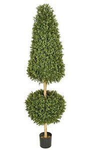 6 feet Plastic Outdoor Boxwood Cone and Ball Topiary - Natural Trunk - 34 inches Cone Height - 20...