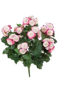 18 inches Begonia Bush - 62 Green Leaves - 41 Pink/Cream Flowers - 16 inches Width - Bare Stem