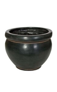11 inches Fiberglass Round Pot - Black with Rust Iron