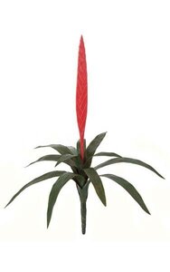 27 inches Outdoor Tropical Artificial Vriesea Splendens Bromeliad - 12 Green Leaves - Red Flower