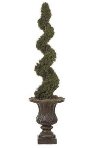 4 feet Plastic Outdoor  Cedar Spiral Topiary - 1,130 Leaves - Green - Weighted Base