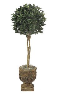 4.5 feet Artificial Bay Leaf Ball Topiary - Natural Trunks - 1,332 Leaves - Green - Weighted Base