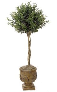 4.5 feet Artificial Olive Ball Topiary - Natural Trunks - 1,536 Leaves - Green - Weighted Base