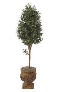 6 feet Artificial Olive Tree - Natural Trunk - 2,392 Leaves - 66 Green/Brown Olives - Weighted Base