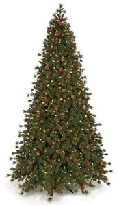 7.5 feet & 9 feet Tall Wellington Pine Christmas Tree Pine Cones Berries clear & multi colored li...