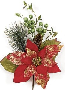 P-101240 16 inches x 10 inches Velvet Poinsettia and Berry Pick