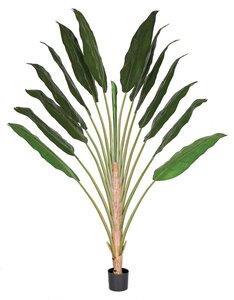 8 feet Artificial Traveller Palm Tree - Synthetic Trunk - 14 Green Fronds - 1 Bud