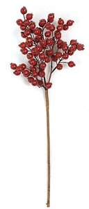 25 inches Styrofoam Crackled Glitter Berry Branch - Red/Gold - 14 inches Stem