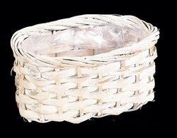 Rattan Planter With Plastic Liner white wash Oval