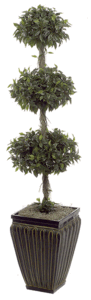Faux Life Like 5 feet Ficus Topiary - Triple Ball - Natural Touch - Synthetic Trunk